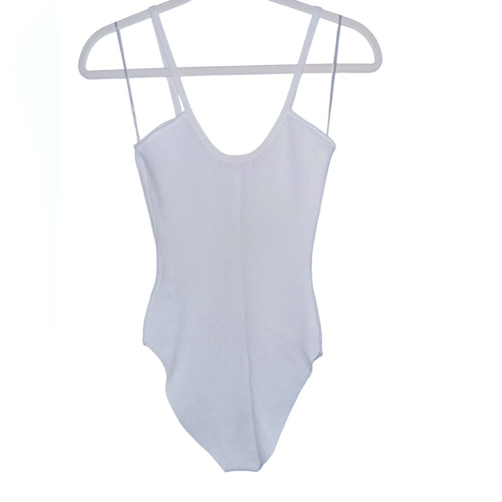 Gianni Bini Ribbed Strappy Bodysuit, White, Small - Picture 6 of 10